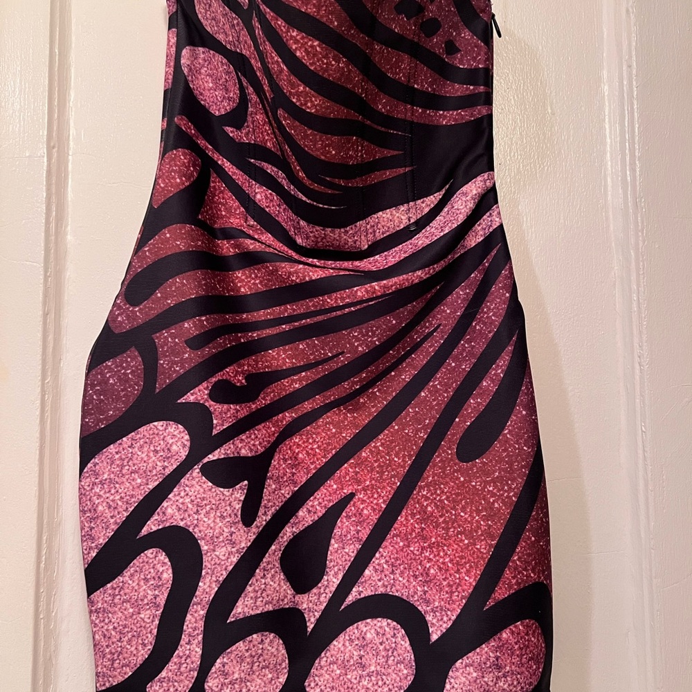 Black & Pink Abstract Print Sheath Dress